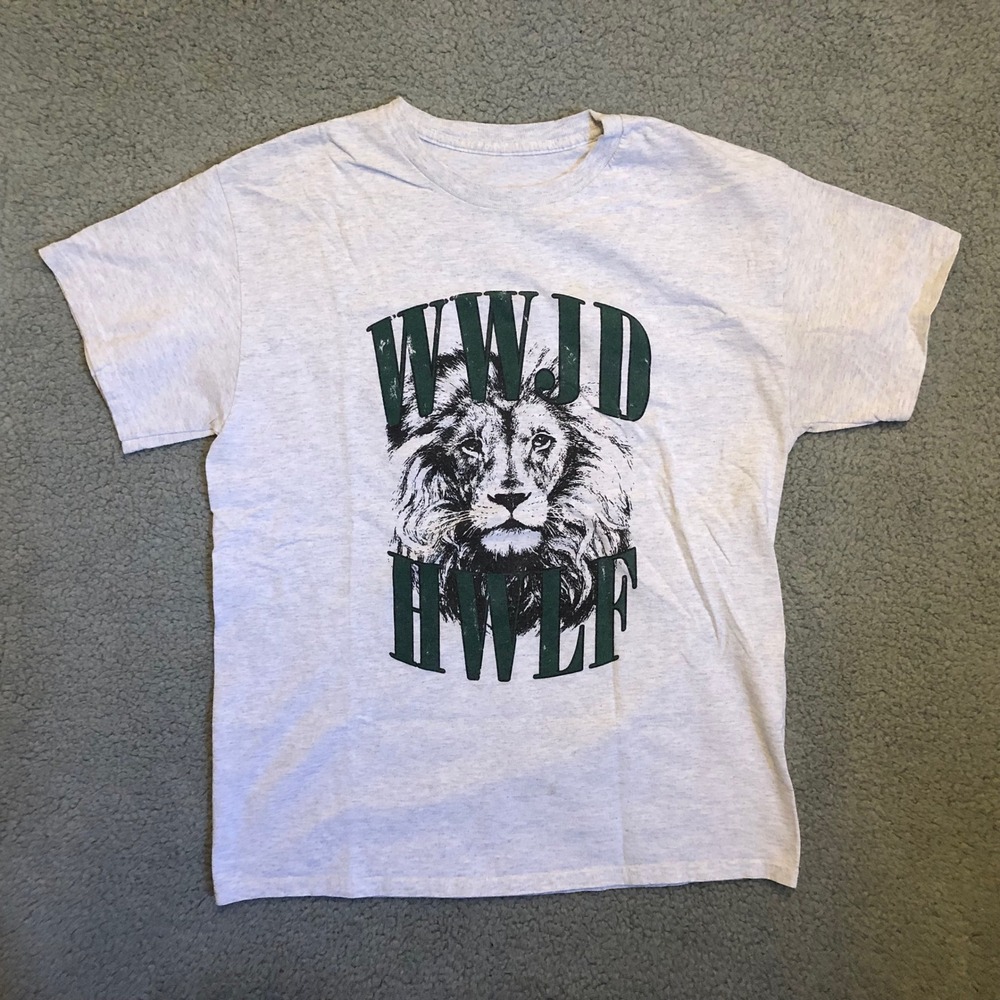 WWJD‎ HWLF Lion Graphic T-Shirt Grey Heather Christian Faith Tee Mens Small